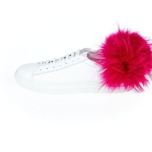 Mr&Mrs Italy Leather Sneakers Fur Pom Pom Women White Shoes